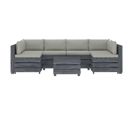 vidaXL Poilsio komplektas i&scaron; palečių su pagalvėmis, 7 dalių, mediena