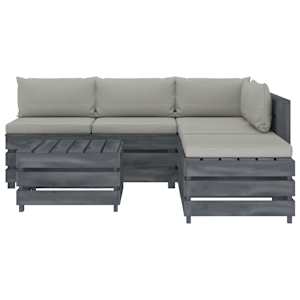 vidaXL Poilsio komplektas i&scaron; palečių su pagalvėmis, 6 dalių, mediena