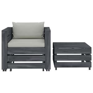 vidaXL Poilsio komplektas su rudomis pagalvėmis, 2 dalių, mediena