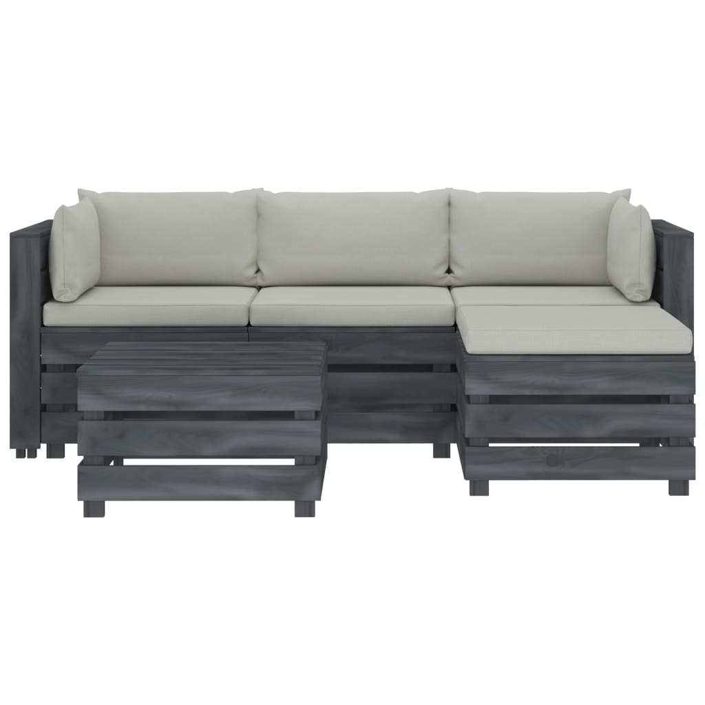 

vidaXL 5-delige Loungeset met beige kussens pallet hout