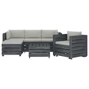 vidaXL Poilsio komplektas i&scaron; palečių su pagalvėmis, 6 dalių, mediena