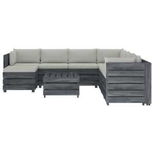 vidaXL Poilsio komplektas i&scaron; palečių su pagalvėmis, 9 dalių, mediena