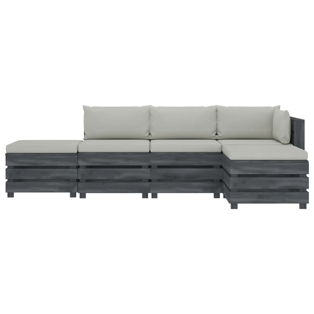 

vidaXL 5-delige Loungeset met beige kussens pallet hout