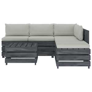 vidaXL Poilsio komplektas i&scaron; palečių su pagalvėmis, 6 dalių, mediena