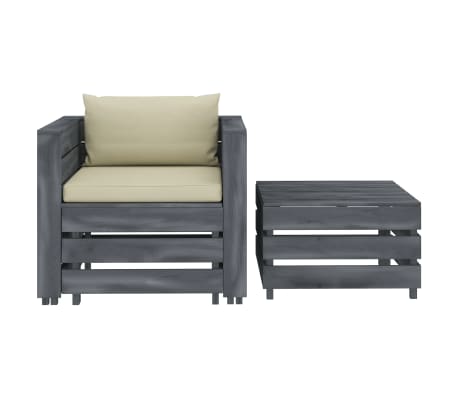 vidaXL Poilsio komplektas su kreminėmis pagalvėmis, 2 dalių, mediena