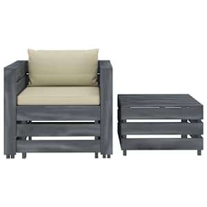 vidaXL Poilsio komplektas su kreminėmis pagalvėmis, 2 dalių, mediena