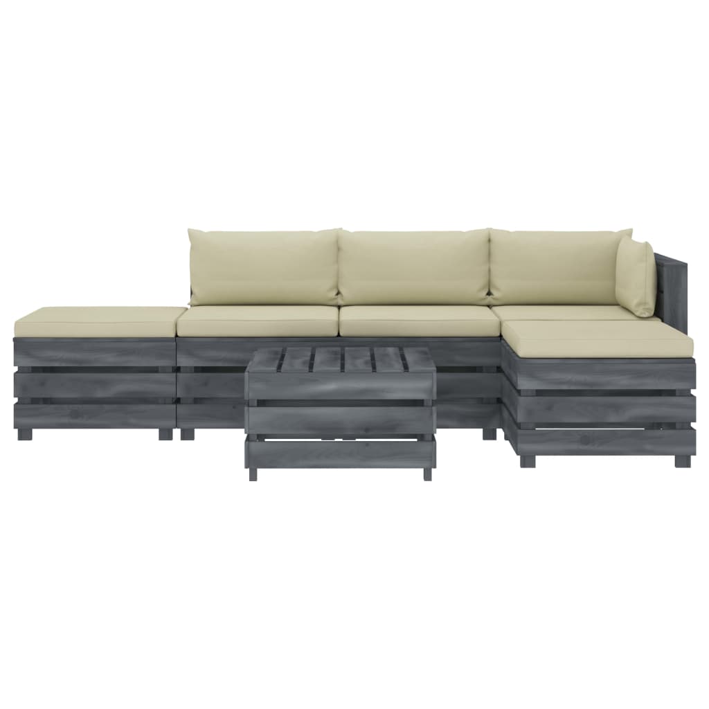 

vidaXL 6-delige Loungeset met crèmekleurige kussens pallet hout