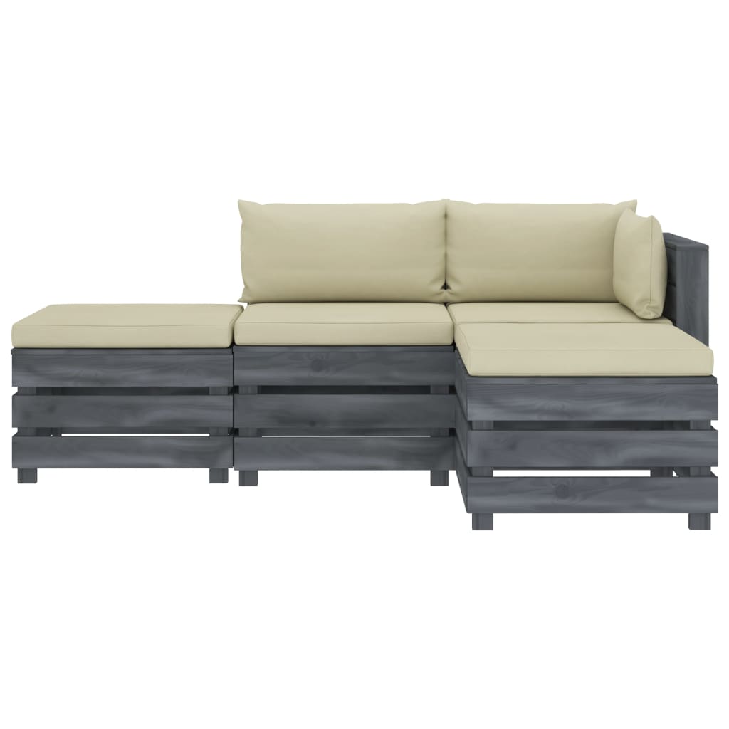 

vidaXL 4-delige Loungeset met crèmekleurige kussens pallet hout