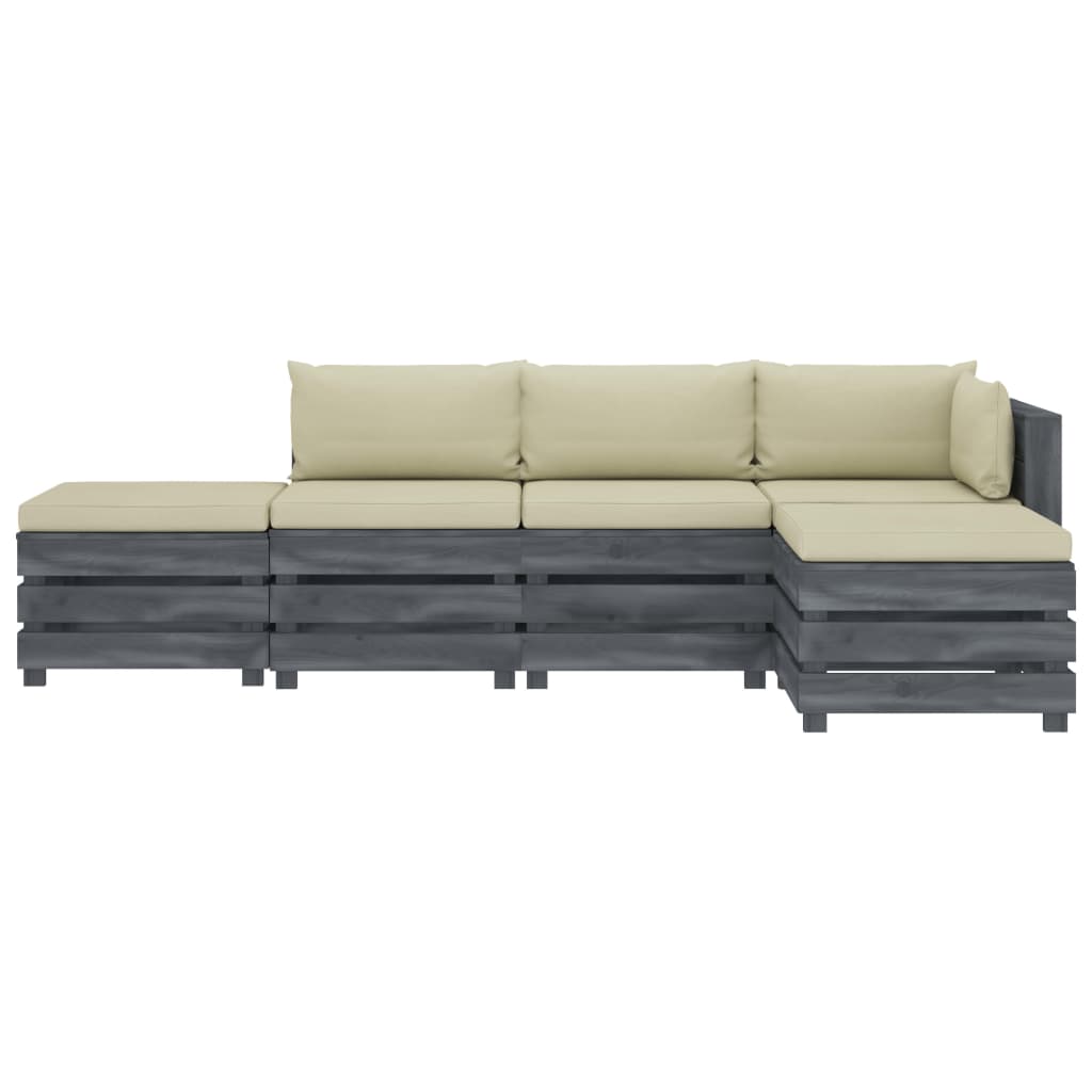 

vidaXL 5-delige Loungeset met crèmekleurige kussens pallet hout