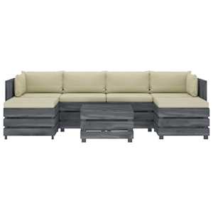 vidaXL Poilsio komplektas i&scaron; palečių su pagalvėmis, 7 dalių, mediena