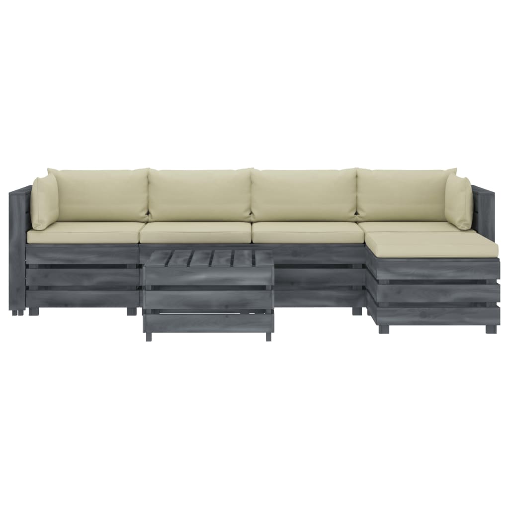 

vidaXL 6-delige Loungeset met crèmekleurige kussens pallet hout