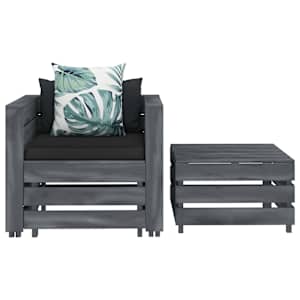 vidaXL Poilsio komplektas su gelėtomis pagalvėlėmis, 2 dalių, mediena