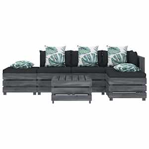 vidaXL Poilsio komplektas i&scaron; palečių su pagalvėmis, 6 dalių, mediena