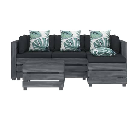 vidaXL Poilsio komplektas i&scaron; palečių su pagalvėmis, 5 dalių, mediena