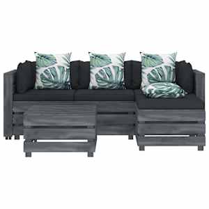 vidaXL Poilsio komplektas i&scaron; palečių su pagalvėmis, 5 dalių, mediena