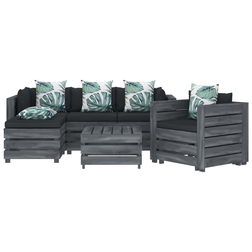 

vidaXL 6-delige Loungeset met bloemenkussens pallet hout