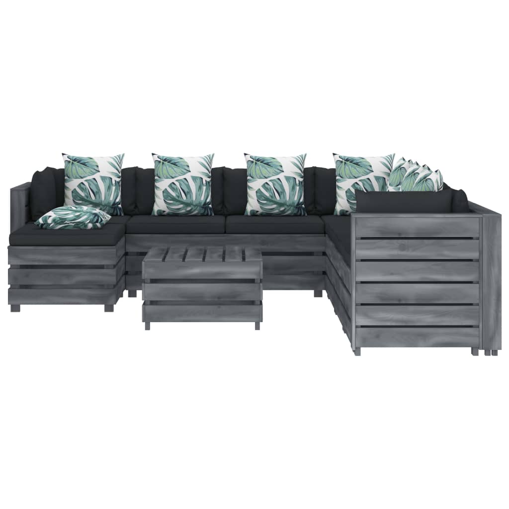 

vidaXL 9-delige Loungeset met bloemenkussens pallet hout