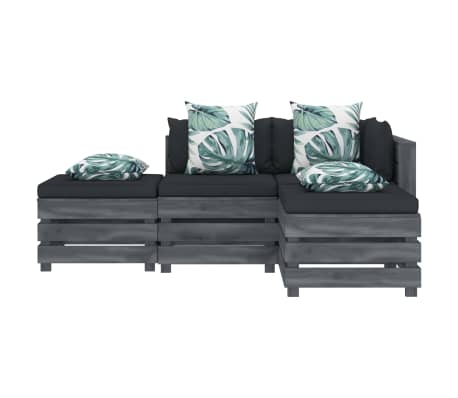 vidaXL Poilsio komplektas i&scaron; palečių su pagalvėmis, 4 dalių, mediena