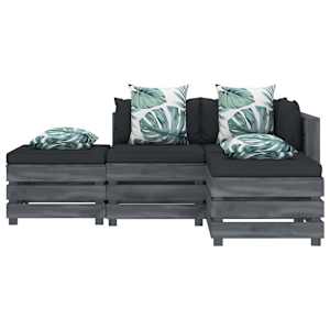 vidaXL Poilsio komplektas i&scaron; palečių su pagalvėmis, 4 dalių, mediena