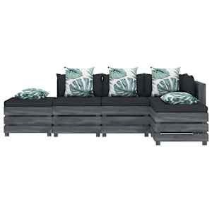 vidaXL Poilsio komplektas i&scaron; palečių su pagalvėmis, 5 dalių, mediena