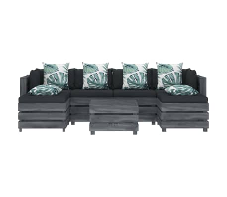 vidaXL Poilsio komplektas i&scaron; palečių su pagalvėmis, 7 dalių, mediena