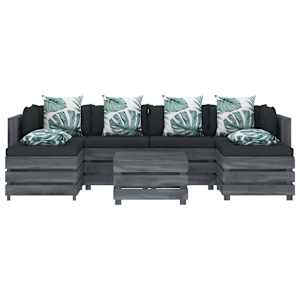 vidaXL Poilsio komplektas i&scaron; palečių su pagalvėmis, 7 dalių, mediena