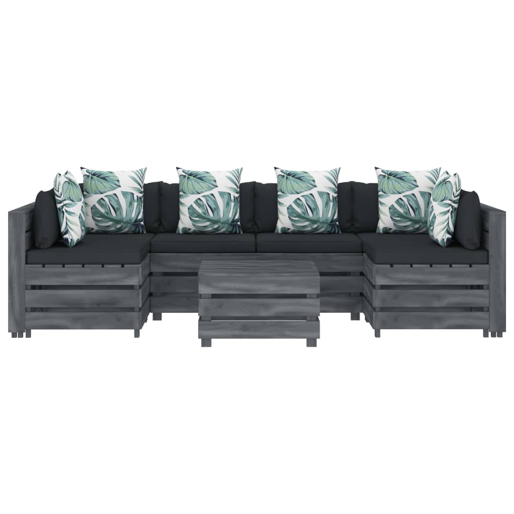 

vidaXL 7-delige Loungeset met bloemenkussens pallet hout