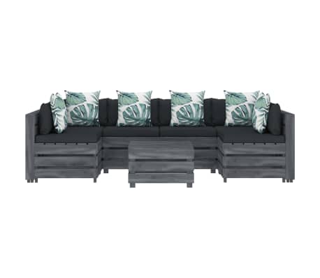 vidaXL Poilsio komplektas i&scaron; palečių su pagalvėmis, 7 dalių, mediena