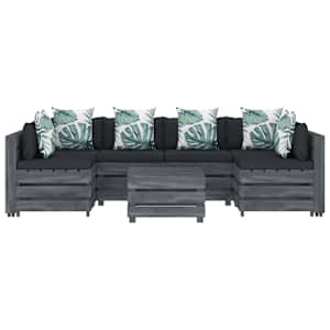 vidaXL Poilsio komplektas i&scaron; palečių su pagalvėmis, 7 dalių, mediena