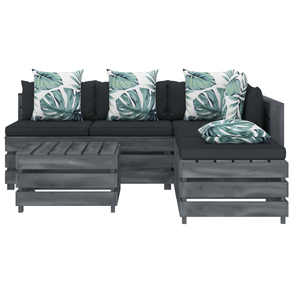 

vidaXL 6-delige Loungeset met bloemenkussens pallet hout
