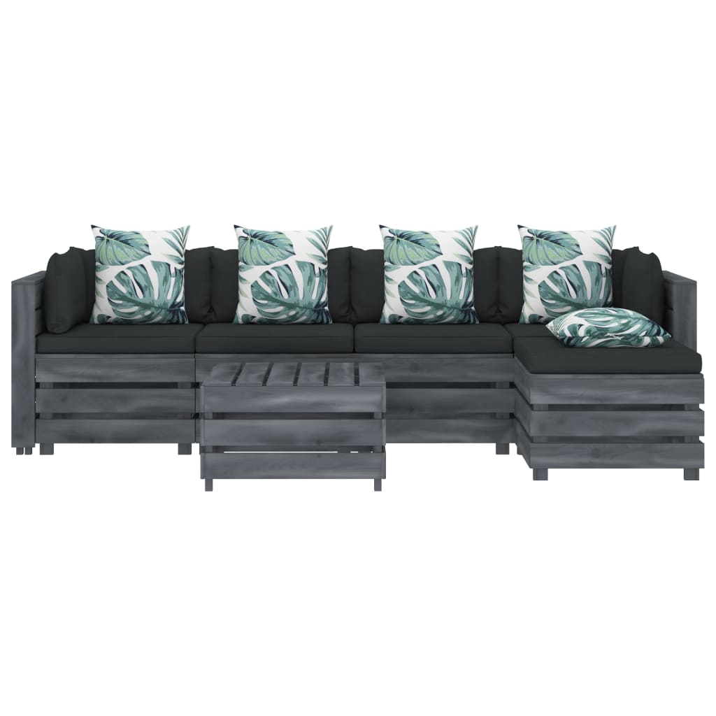 

vidaXL 6-delige Loungeset met bloemenkussens pallet hout