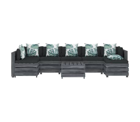 vidaXL Poilsio komplektas i&scaron; palečių su pagalvėmis, 8 dalių, mediena