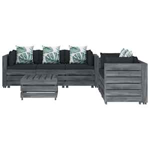 vidaXL Poilsio komplektas i&scaron; palečių su pagalvėmis, 6 dalių, mediena