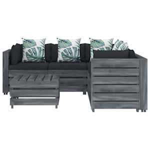 vidaXL Poilsio komplektas i&scaron; palečių su pagalvėmis, 6 dalių, mediena