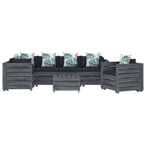 vidaXL Poilsio komplektas i&scaron; palečių su pagalvėmis, 7 dalių, mediena