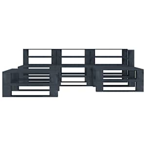 vidaXL Sodo baldų komplektas i&scaron; palečių, 5 dalių, pilkas, mediena