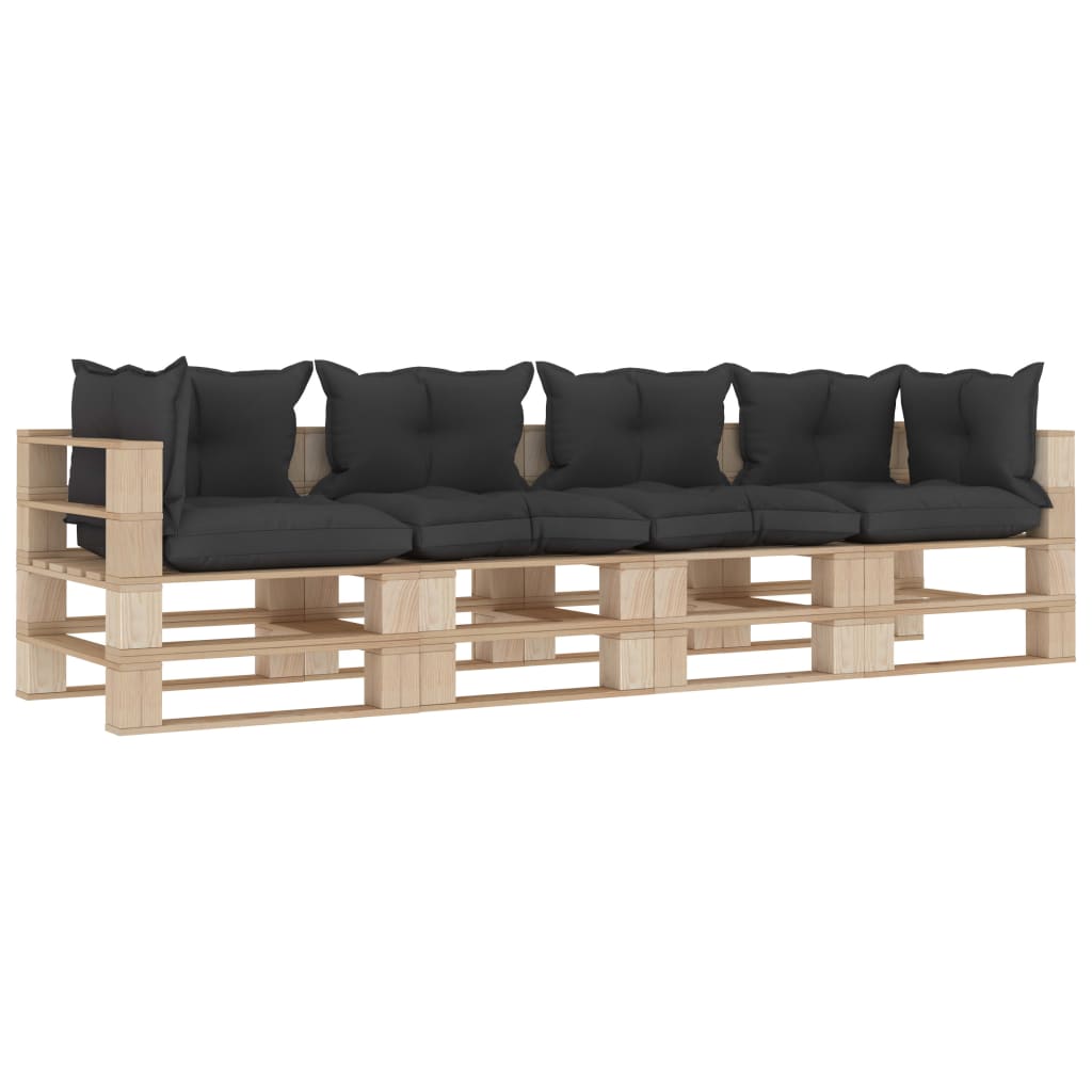 Garten-Palettensofa 4-Sitzer mit schwarzen Kissen Holz kaufen