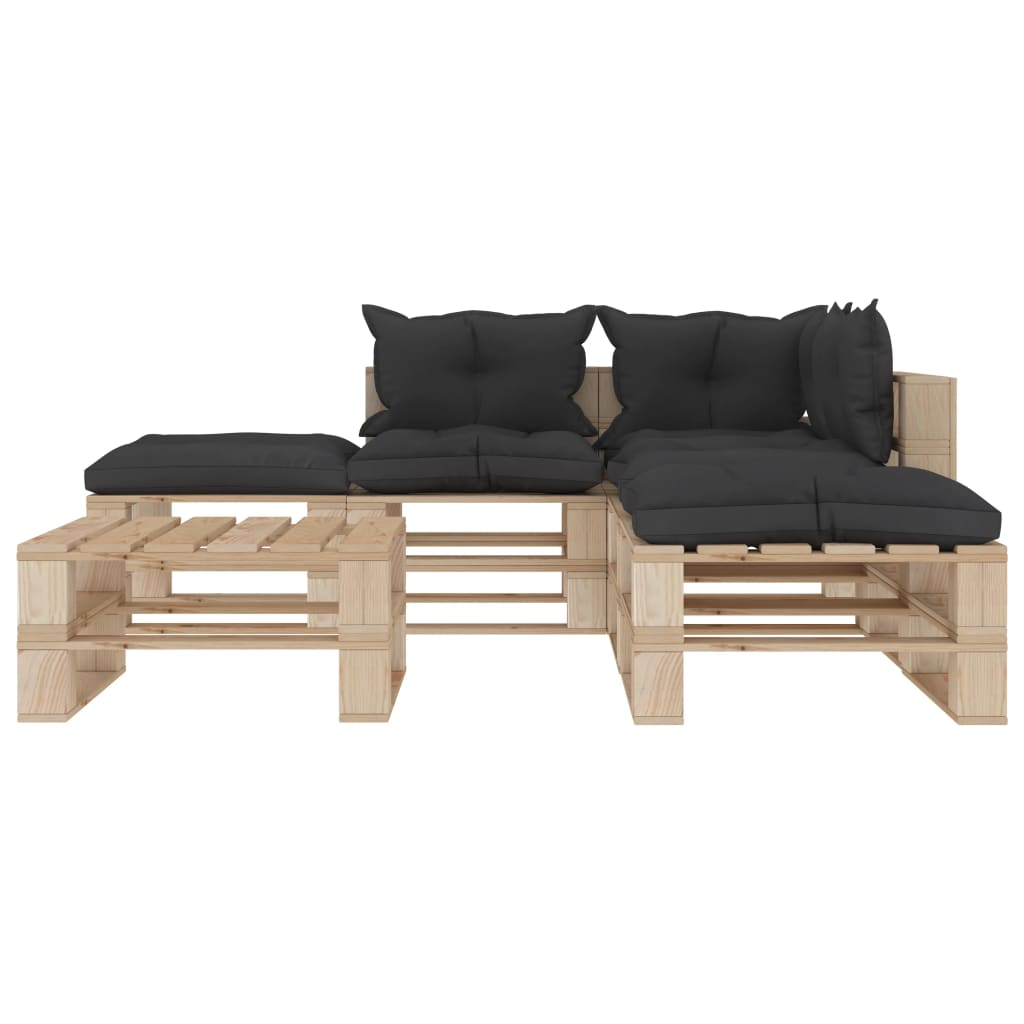 

vidaXL 6-delige Loungeset met zwarte kussens pallet hout