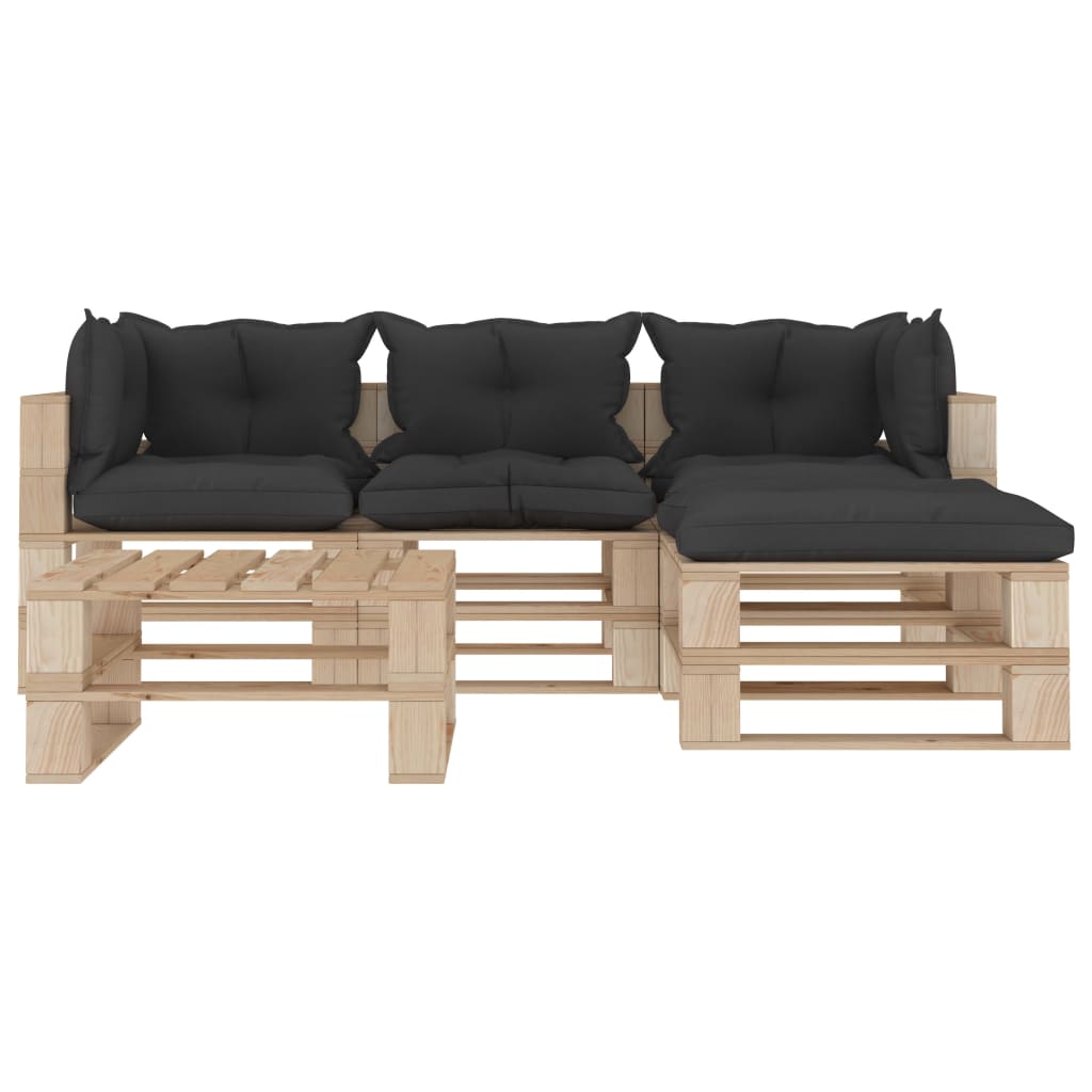 

vidaXL 5-delige Loungeset met zwarte kussens pallet hout