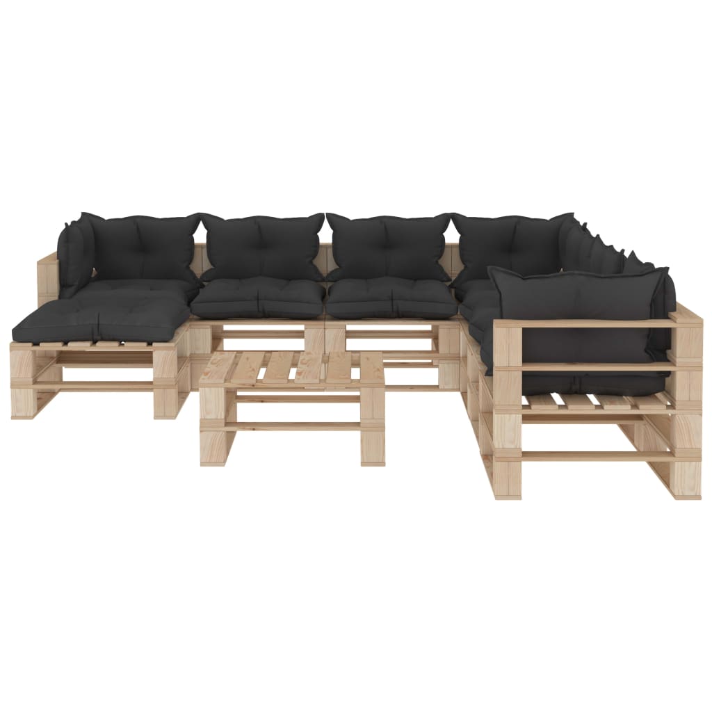 

vidaXL 9-delige Loungeset met zwarte kussens pallet hout