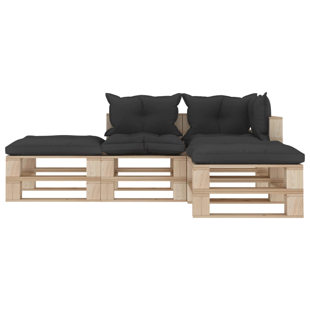 

vidaXL 4-delige Loungeset met zwarte kussens pallet hout