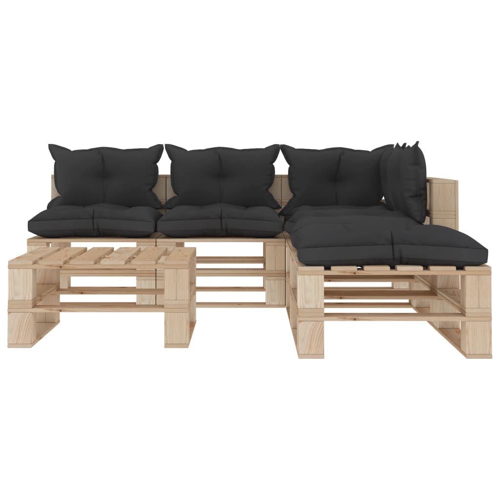 

vidaXL 6-delige Loungeset met zwarte kussens pallet hout