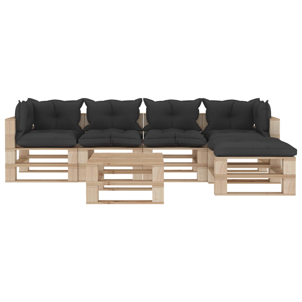 

vidaXL 6-delige Loungeset met zwarte kussens pallet hout