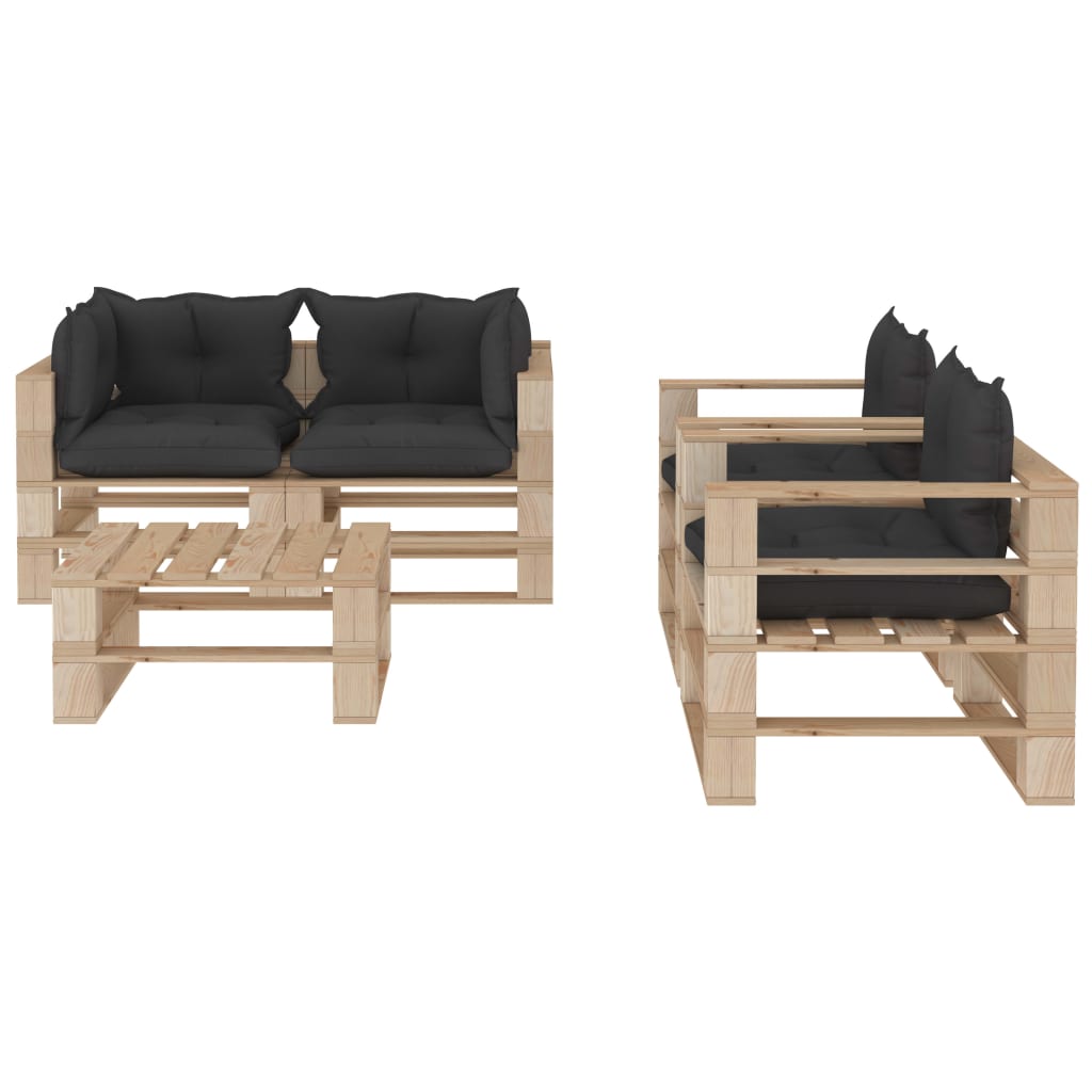 

vidaXL 5-delige Loungeset met zwarte kussens pallet hout