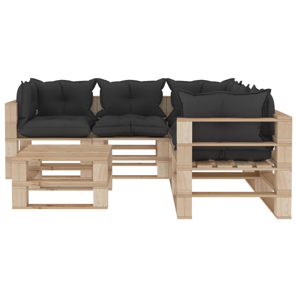 

vidaXL 6-delige Loungeset met zwarte kussens pallet hout