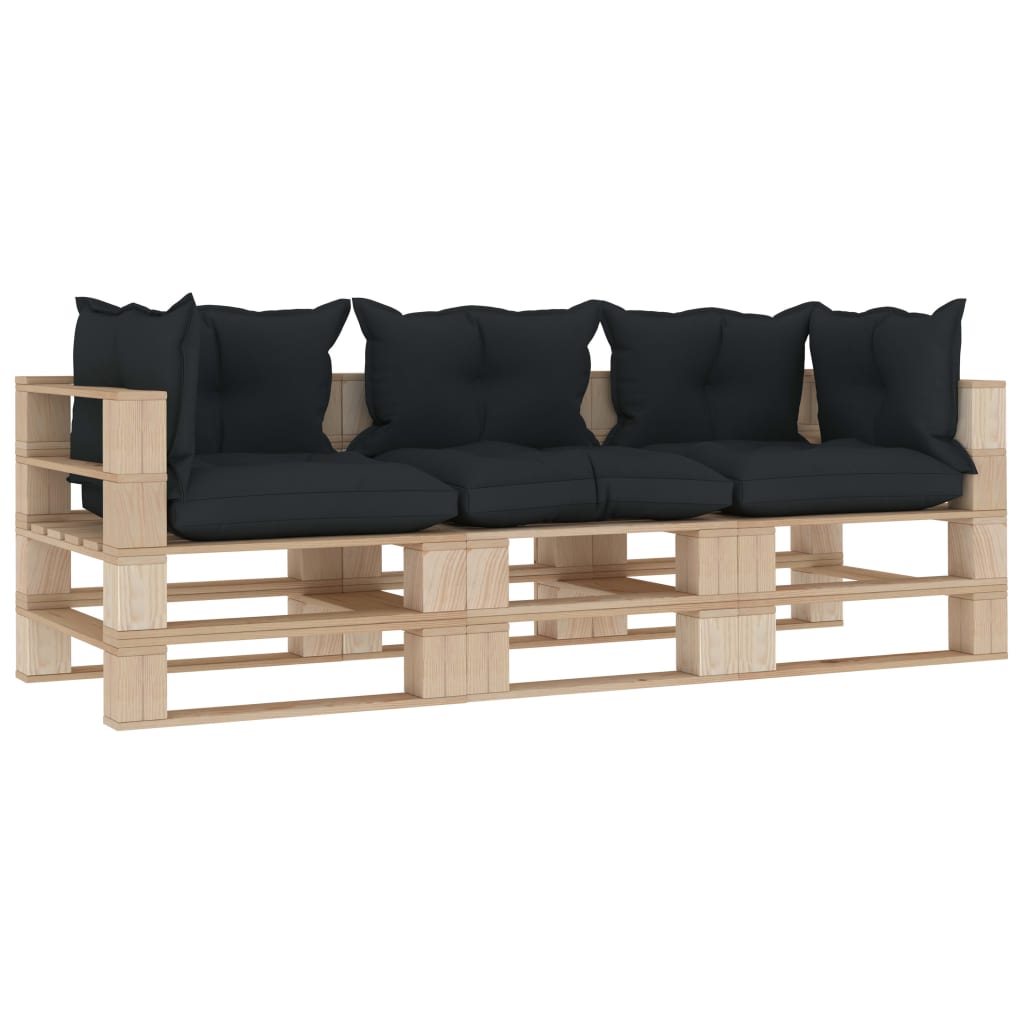 Garten-Palettensofa 3-Sitzer mit Anthrazit-Kissen Holz kaufen