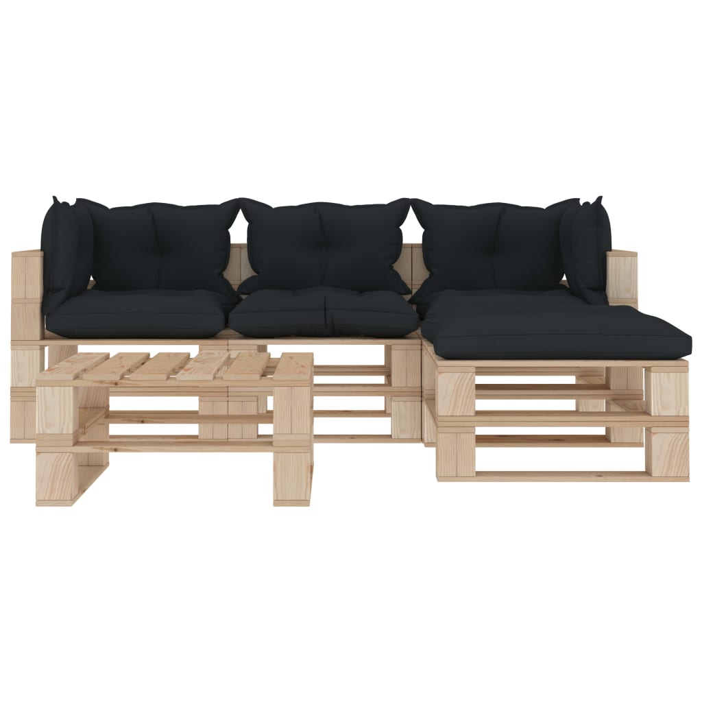 

vidaXL 5-delige Loungeset met antracietkleurige kussens pallet hout