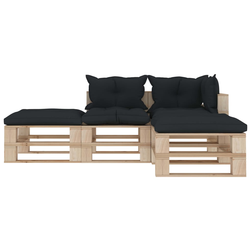 

vidaXL 4-delige Loungeset met antracietkleurige kussens pallet hout