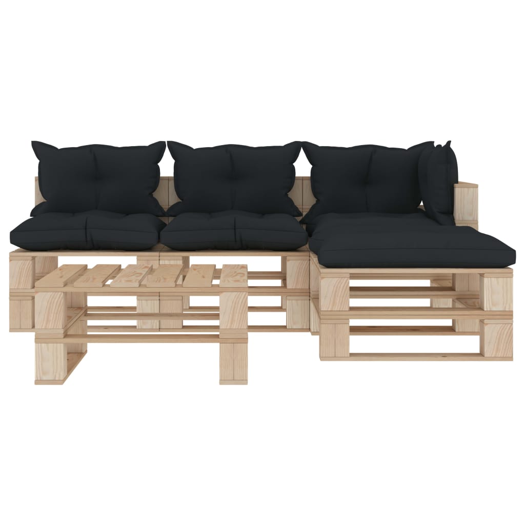 

vidaXL 5-delige Loungeset met antracietkleurige kussens pallet hout