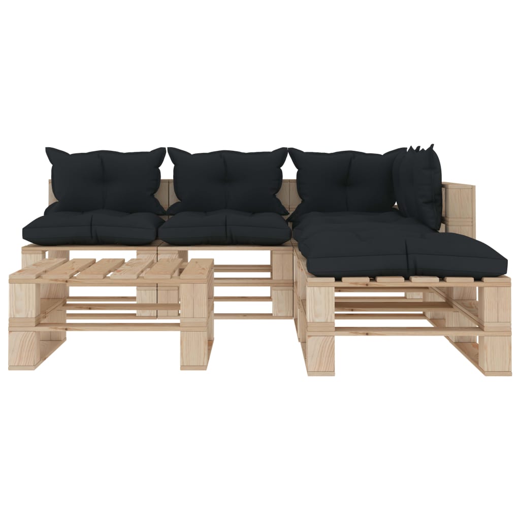 

vidaXL 6-delige Loungeset met antracietkleurige kussens pallet hout